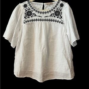 PHILOSOPHY Cream Boxy Blouse with Flutter Sleeves and Bib Collar